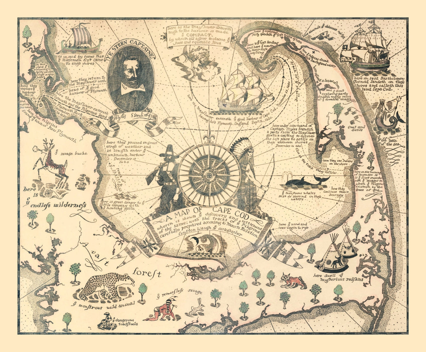 Vintage Pictorial Map of Cape Cod, Massachusetts 1926 (II)