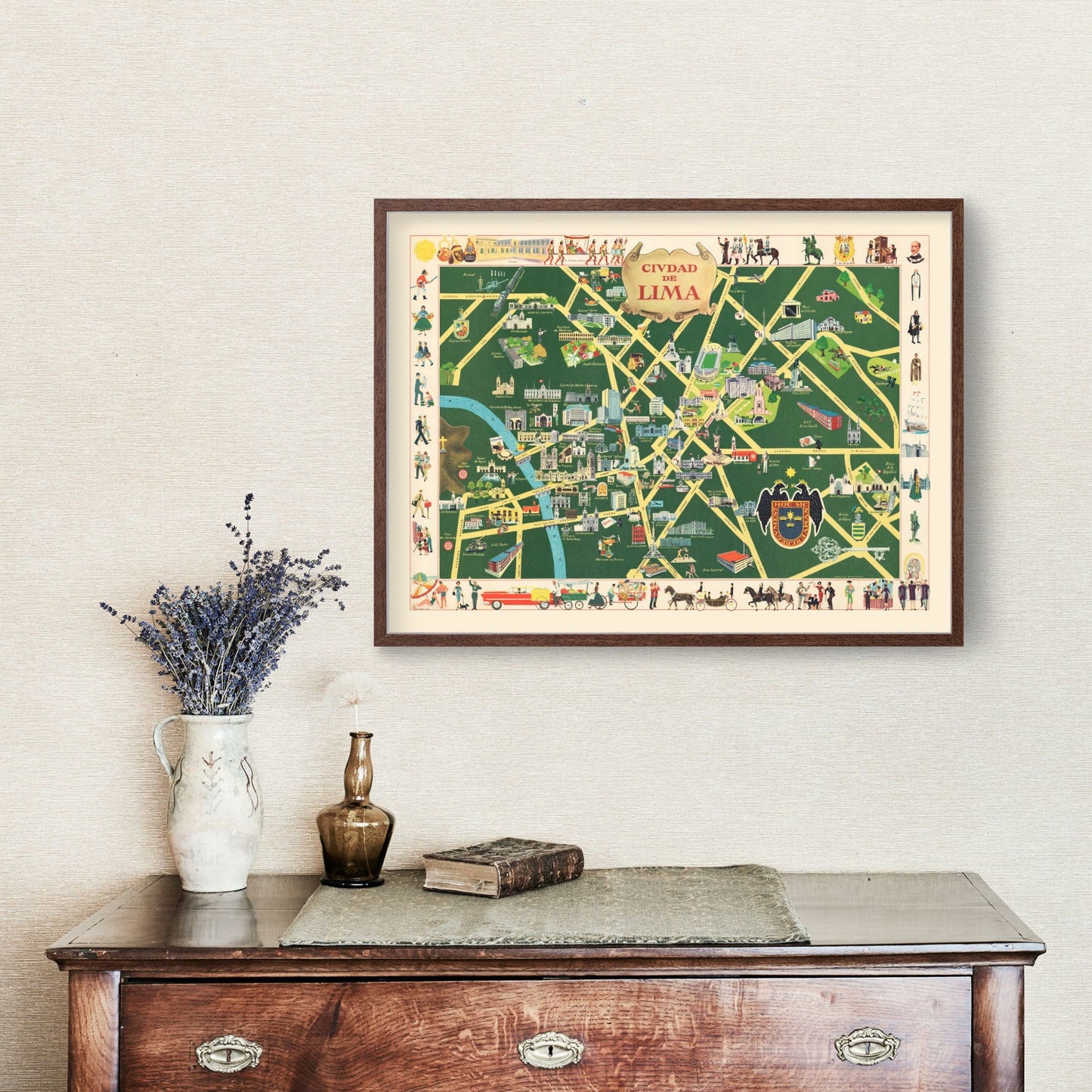 Vintage Map of Lima, Peru, 1954