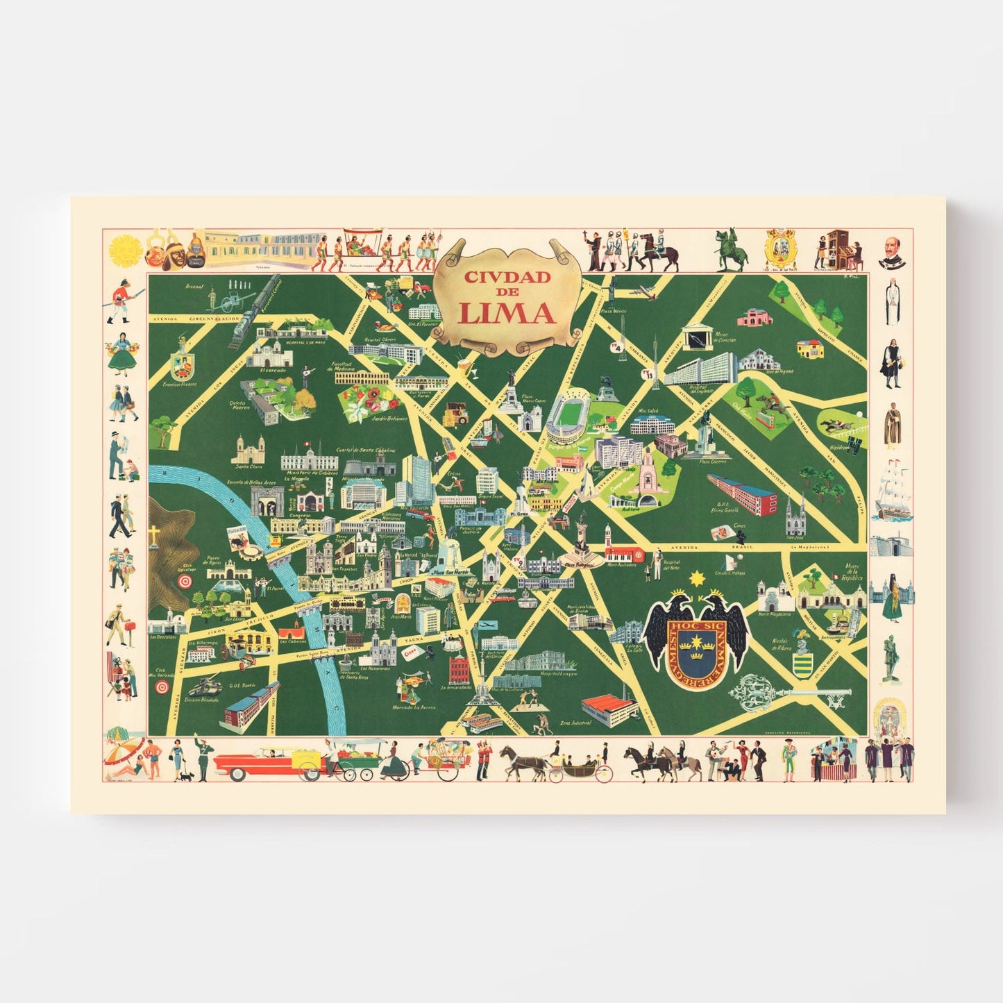 Vintage Map of Lima, Peru, 1954