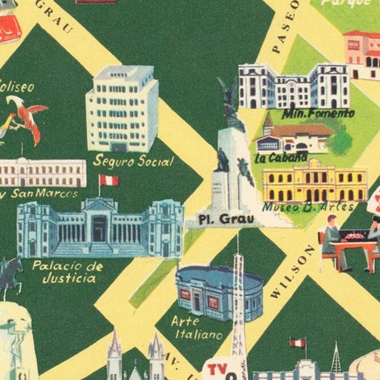 Vintage Map of Lima, Peru, 1954