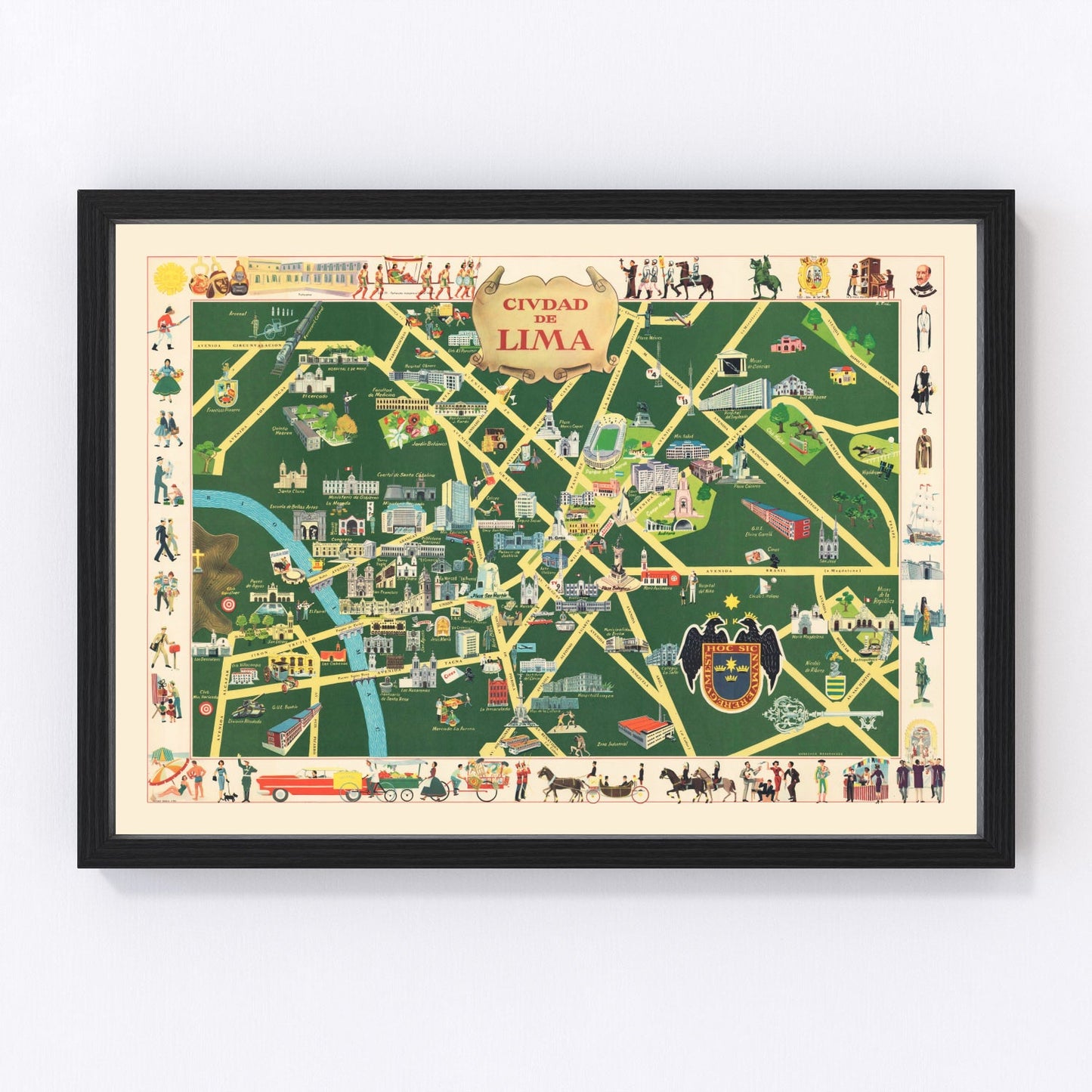Vintage map of Lima, Peru, 1954