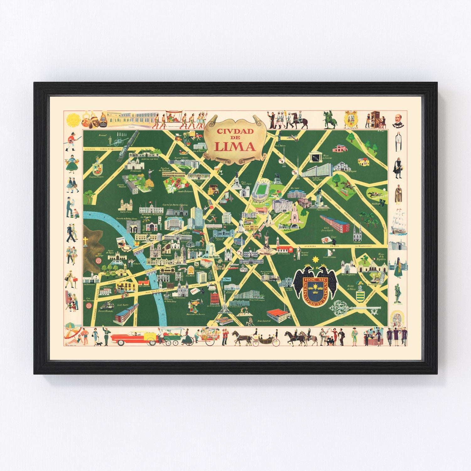 Vintage map of Lima, Peru, 1954