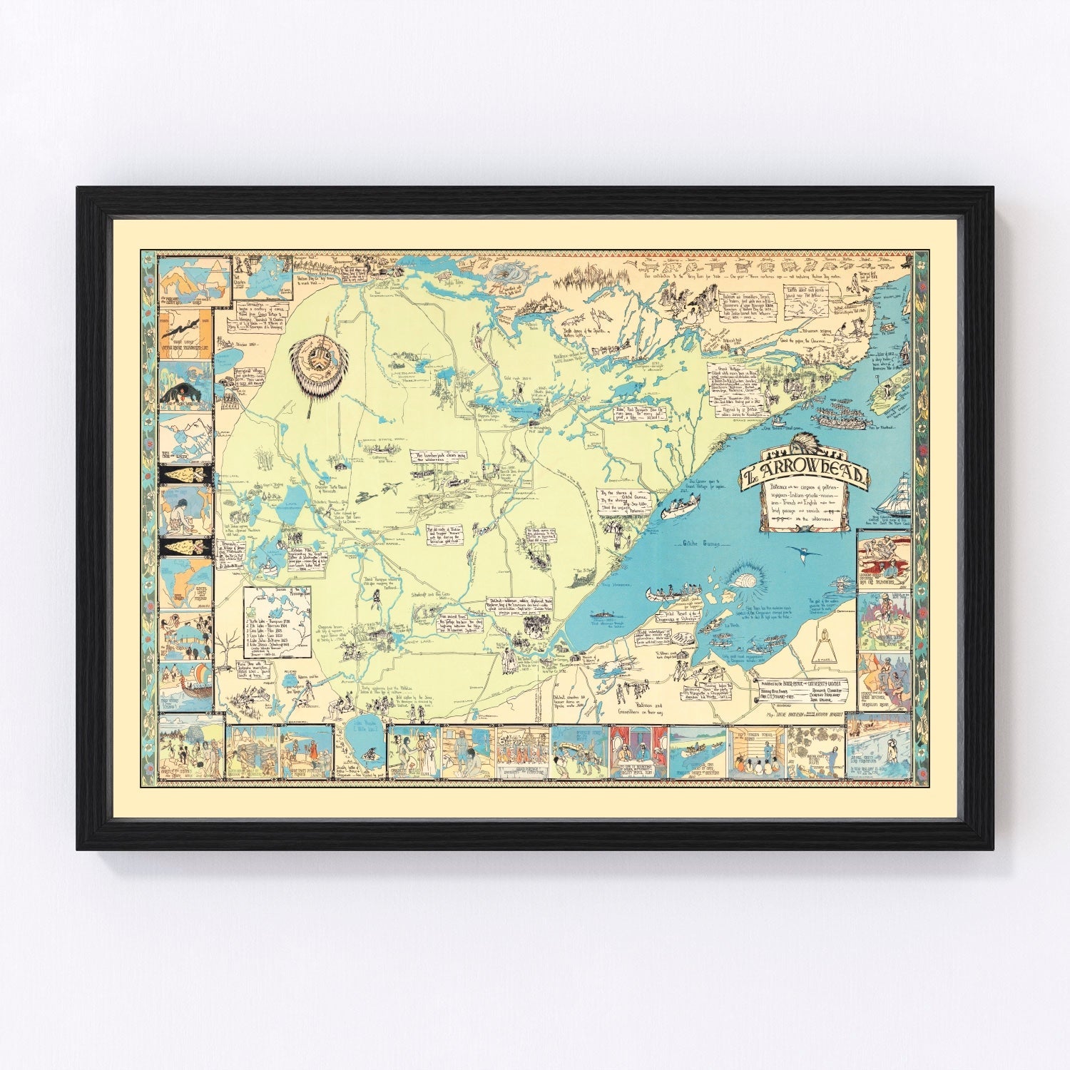 Vintage pictorial map of Arrowhead Region, Minnesota, 1929, Lake Superior