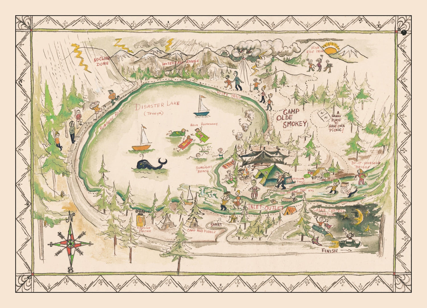Vintage Map of Tenaya Lake, Yosemite, 1950