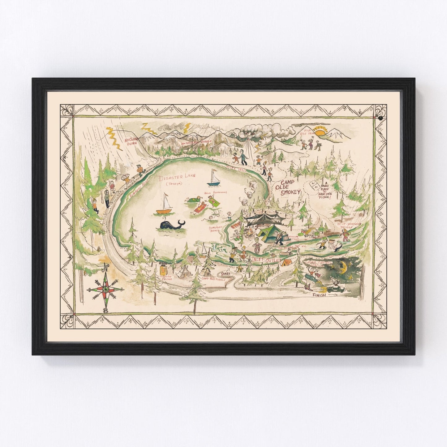 Vintage 1950 Tenaya Lake Yosemite map California, digitally restored print