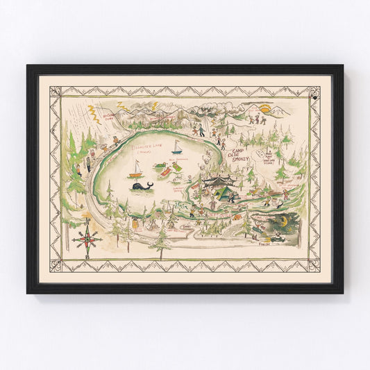 Vintage 1950 Tenaya Lake Yosemite map California, digitally restored print
