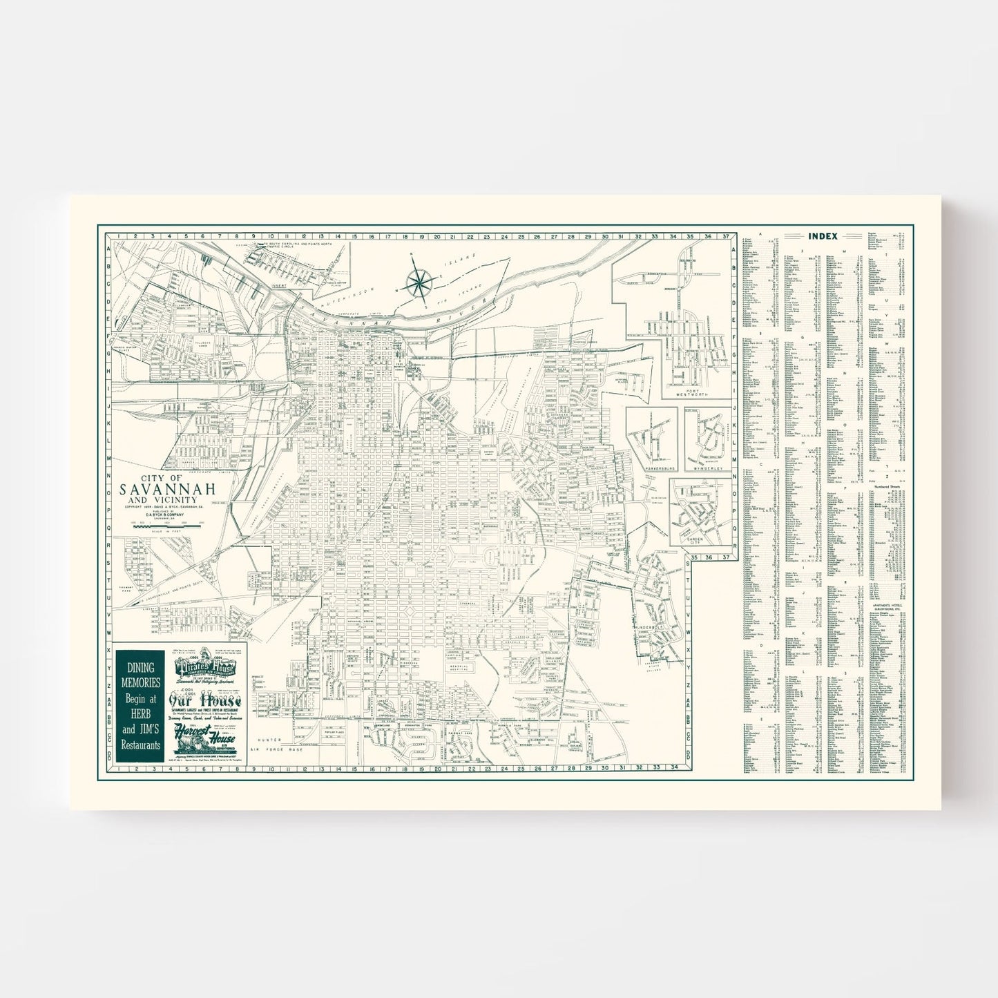 Vintage Map of Savannah, Georgia, 1956