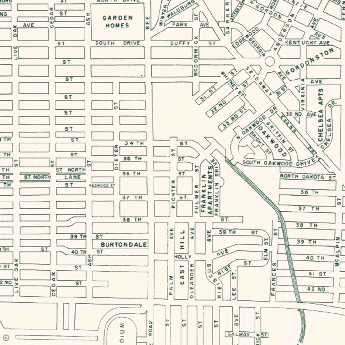 Vintage Map of Savannah, Georgia, 1956