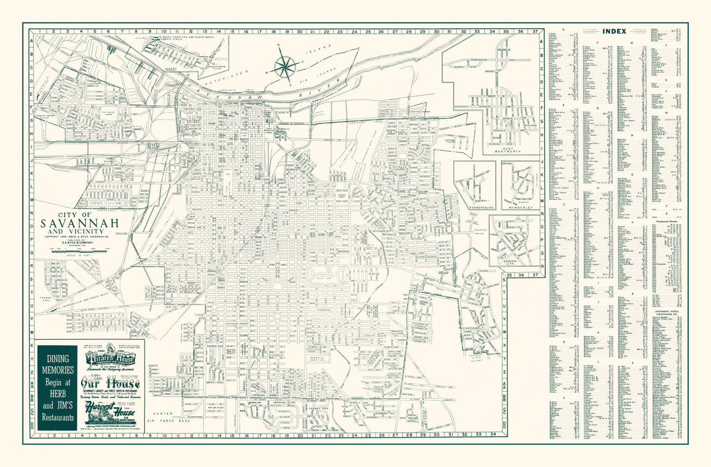 Vintage Map of Savannah, Georgia, 1956