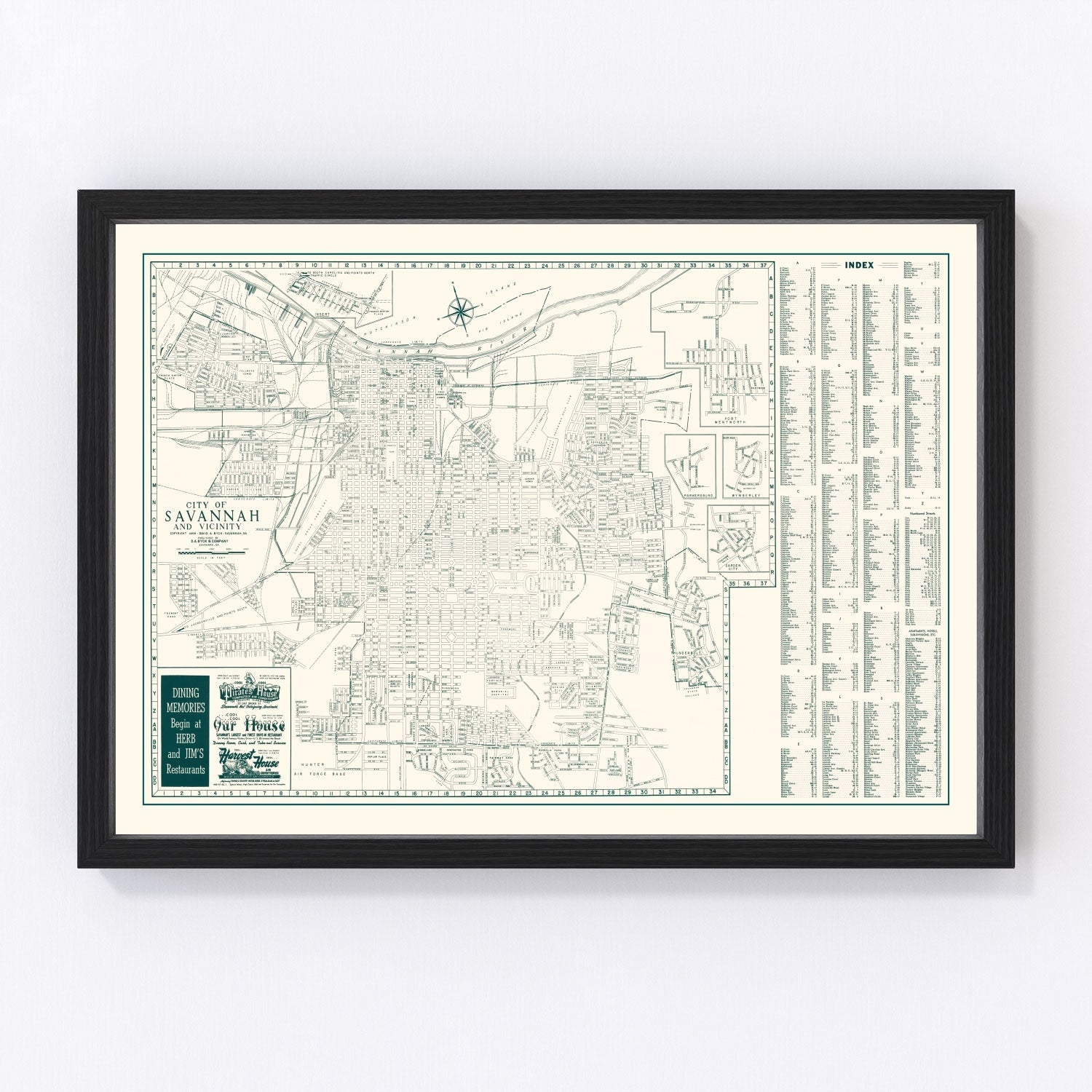 vintage map of Savannah, Georgia, 1956