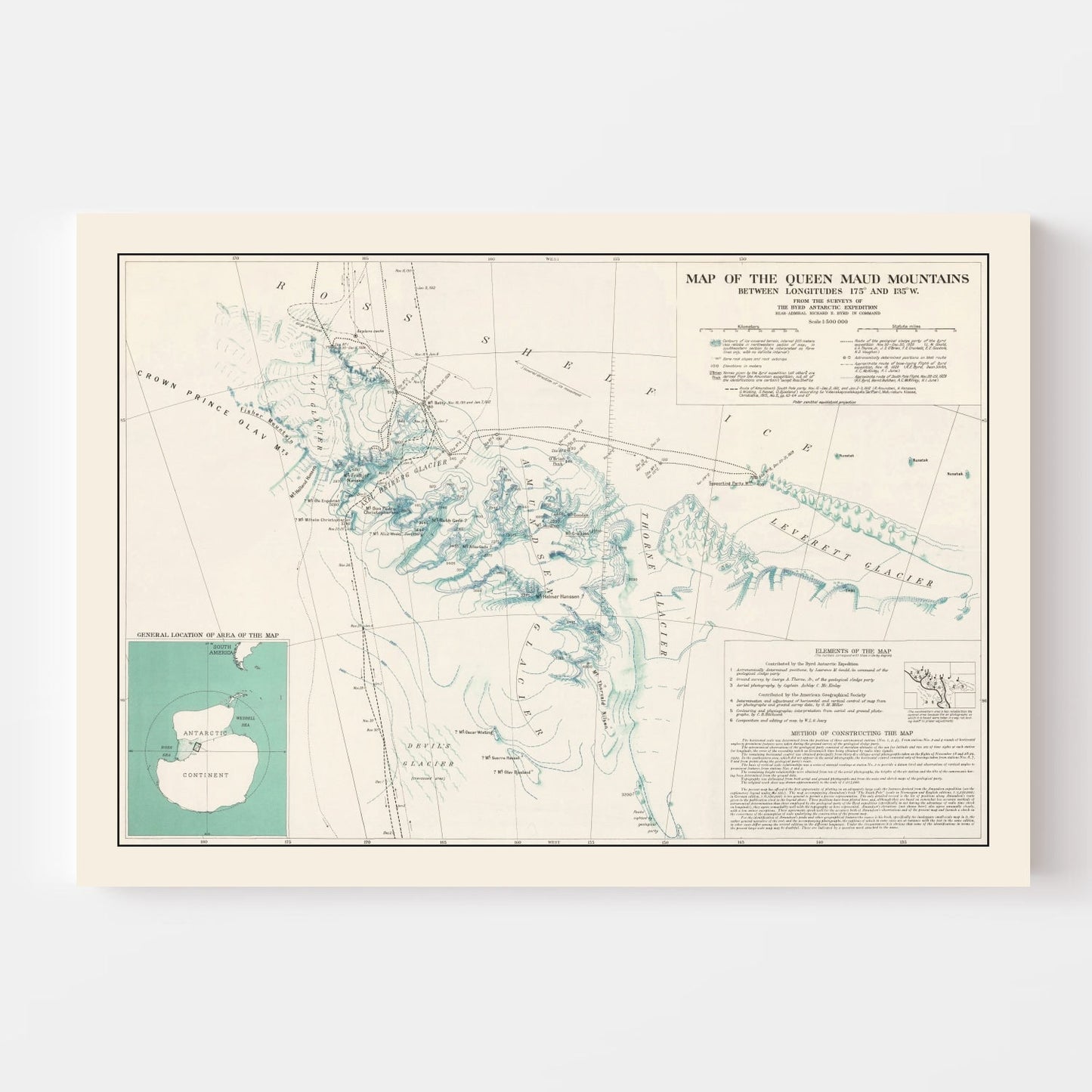 Vintage Map of the Queen Maud Mountains, Antarctica, 1931