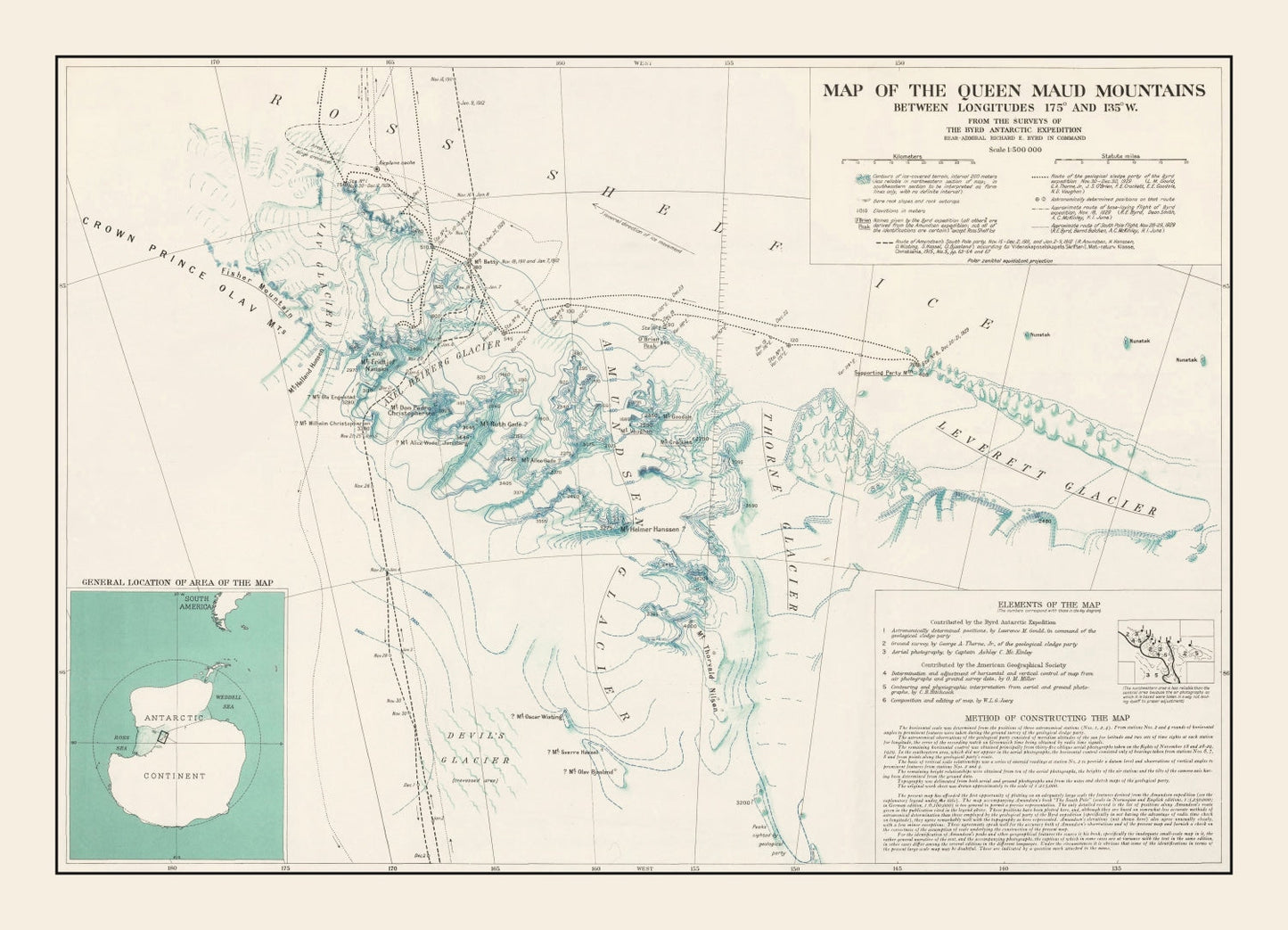 Vintage Map of the Queen Maud Mountains, Antarctica, 1931