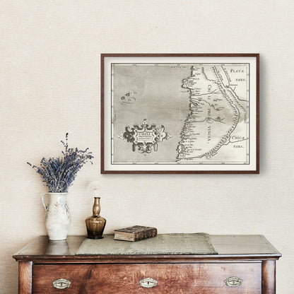Vintage Map of Chile, 1597