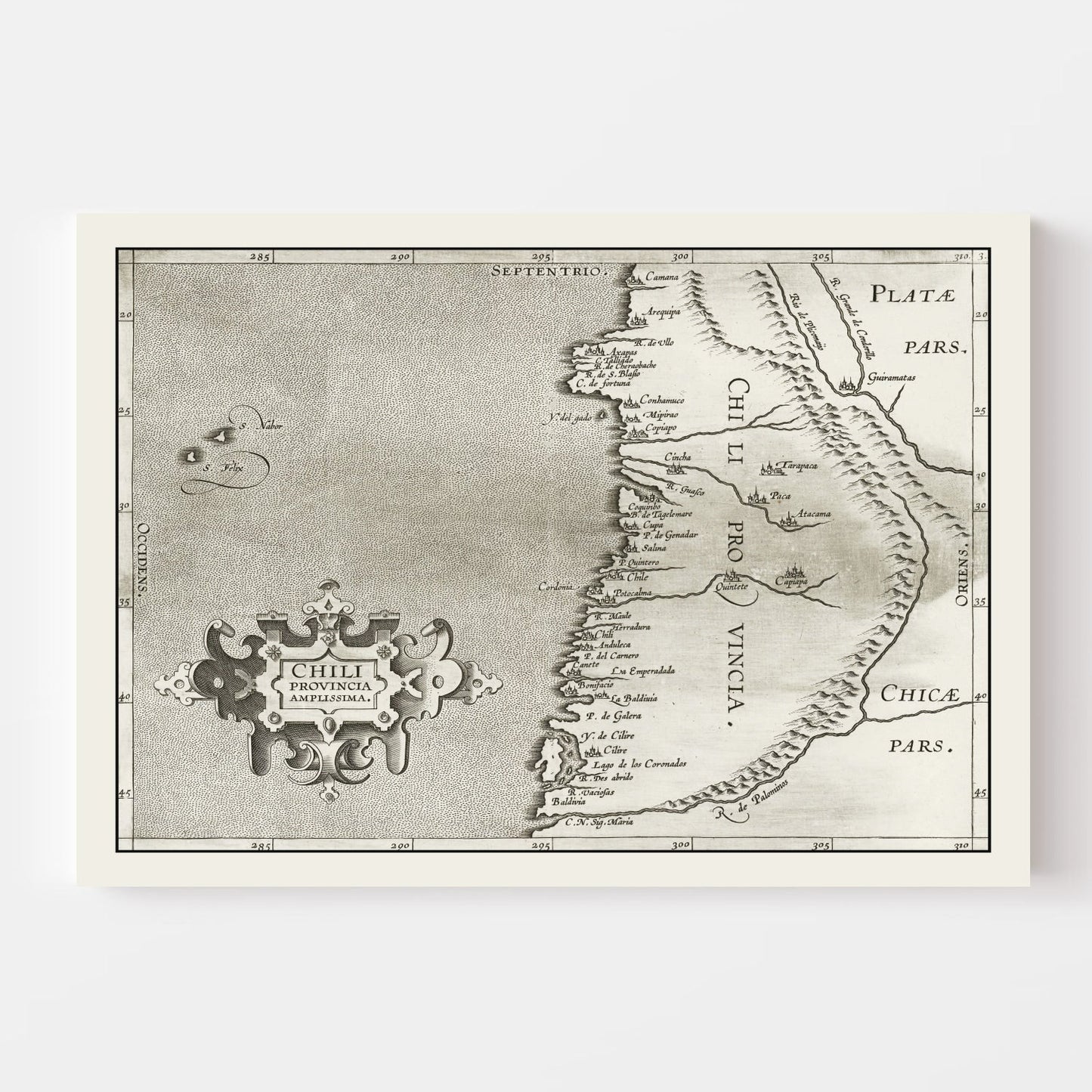 Vintage Map of Chile, 1597