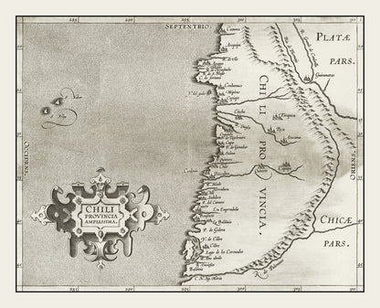 Vintage Map of Chile, 1597