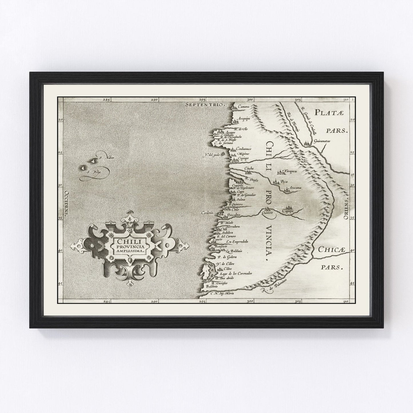 Vintage map of Chile, 1597, digitally restored