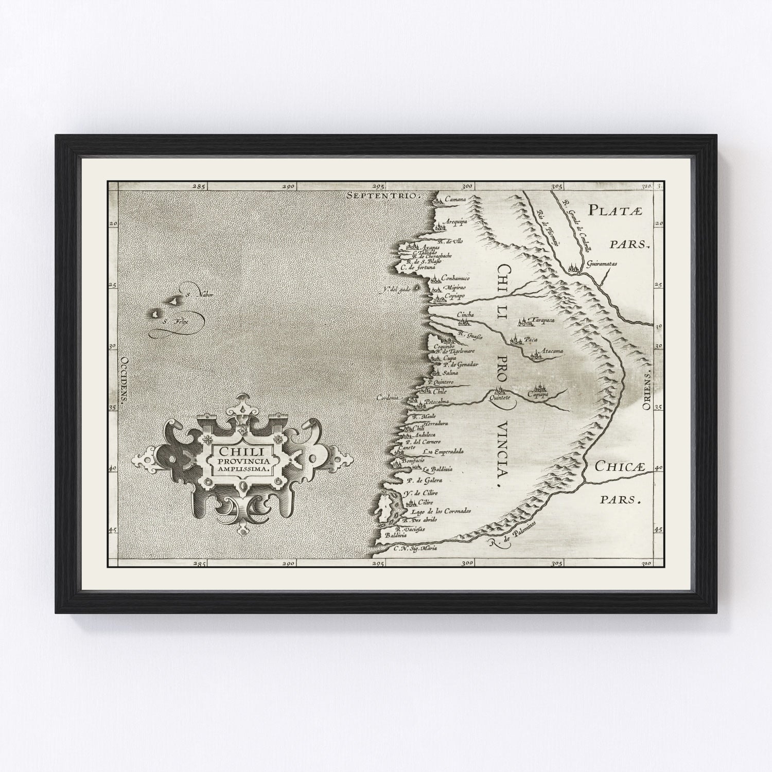 Vintage map of Chile, 1597, digitally restored