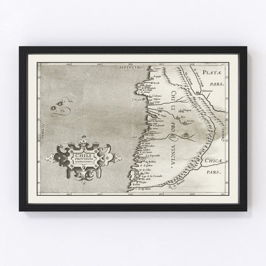 Vintage map of Chile, 1597, digitally restored