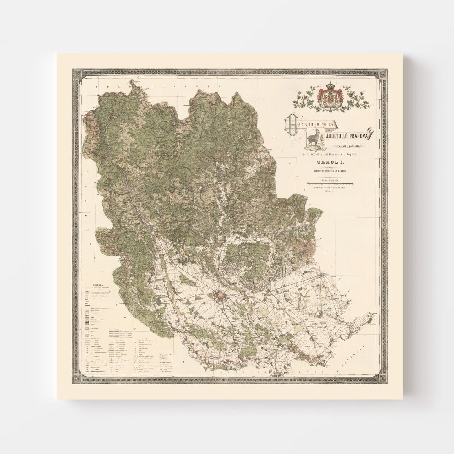 Vintage Map of Prahova County, Romania, 1904