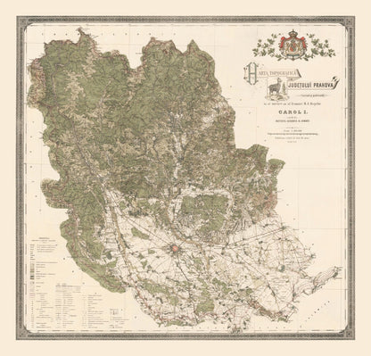 Vintage Map of Prahova County, Romania, 1904