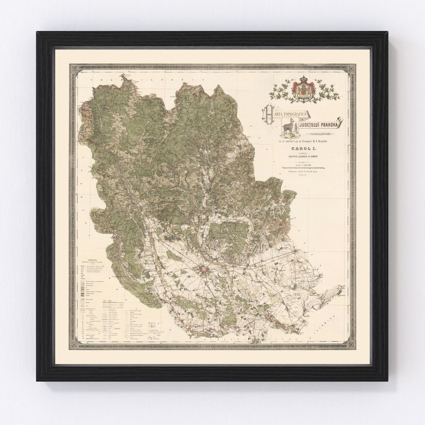 vintage map of Prahova County, Romania, 1904, Carpathian foothills region