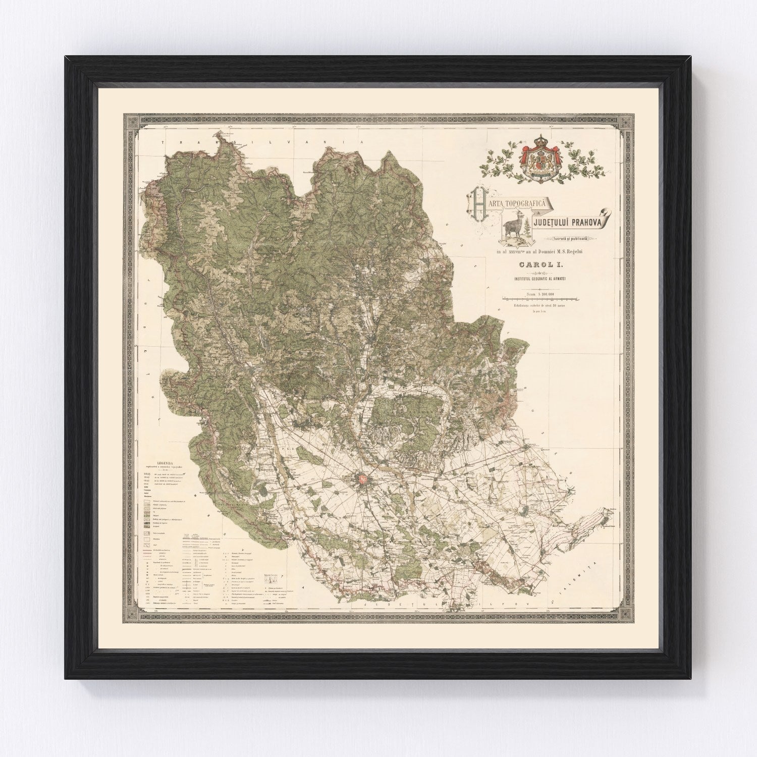 vintage map of Prahova County, Romania, 1904, Carpathian foothills region