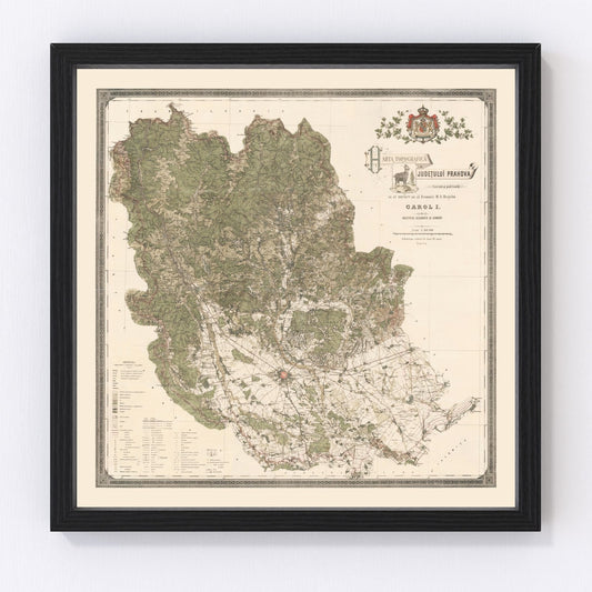 vintage map of Prahova County, Romania, 1904, Carpathian foothills region