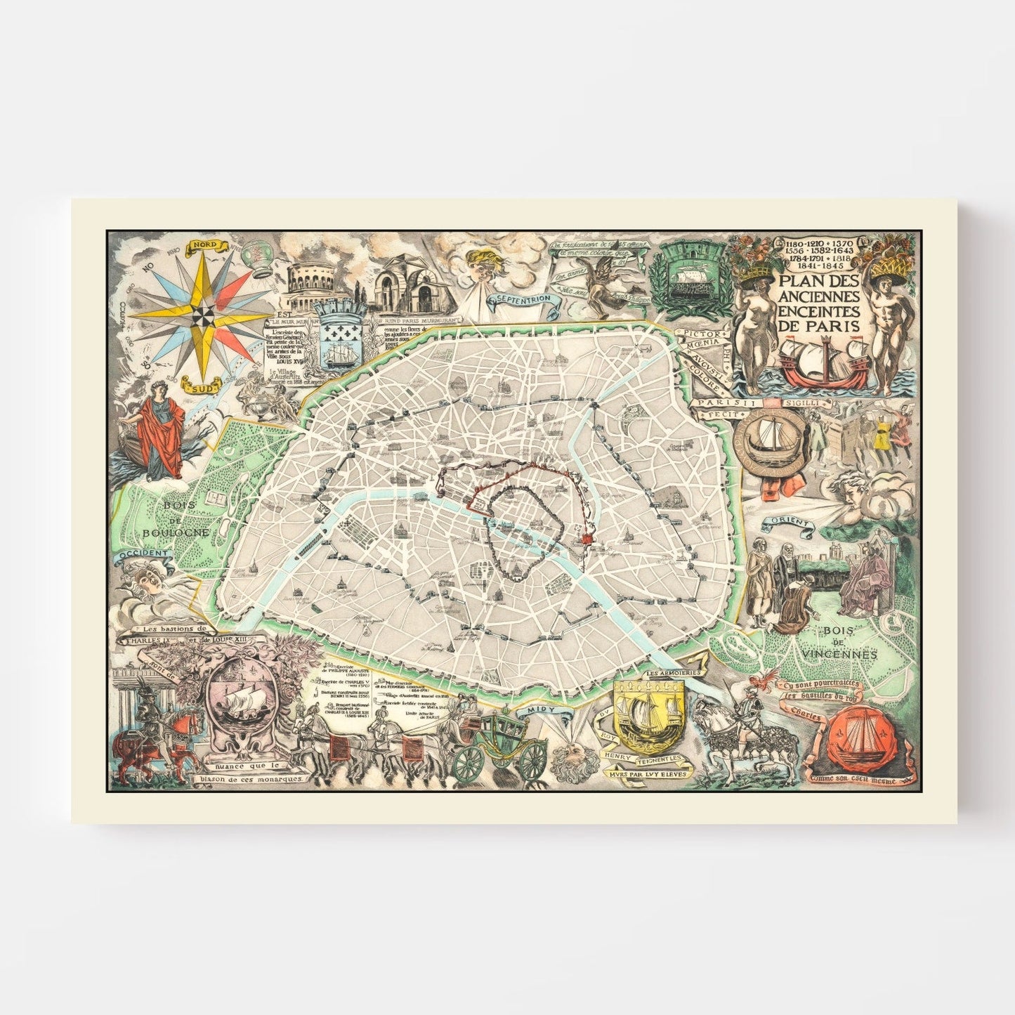 Vintage Map of Paris, France, 1937