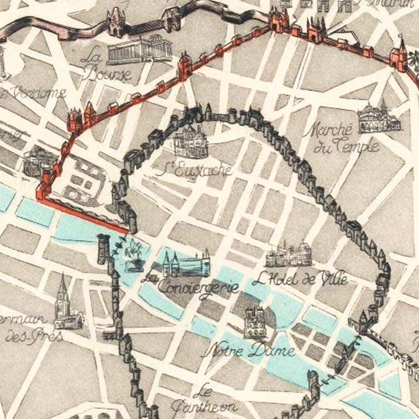 Vintage Map of Paris, France, 1937