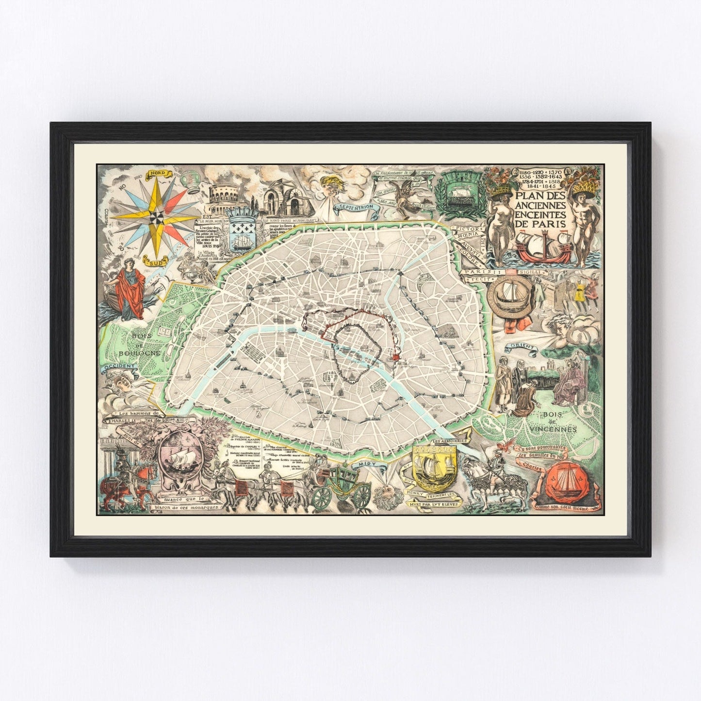 vintage map of Paris, France, 1937
