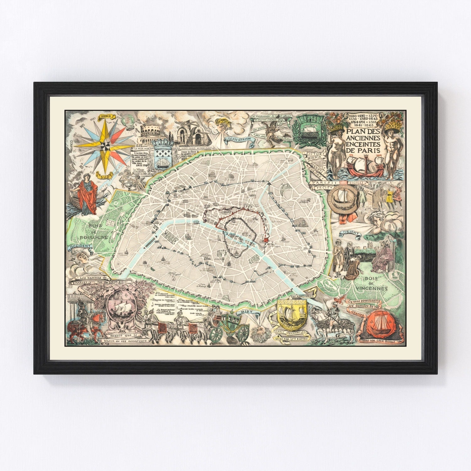 vintage map of Paris, France, 1937