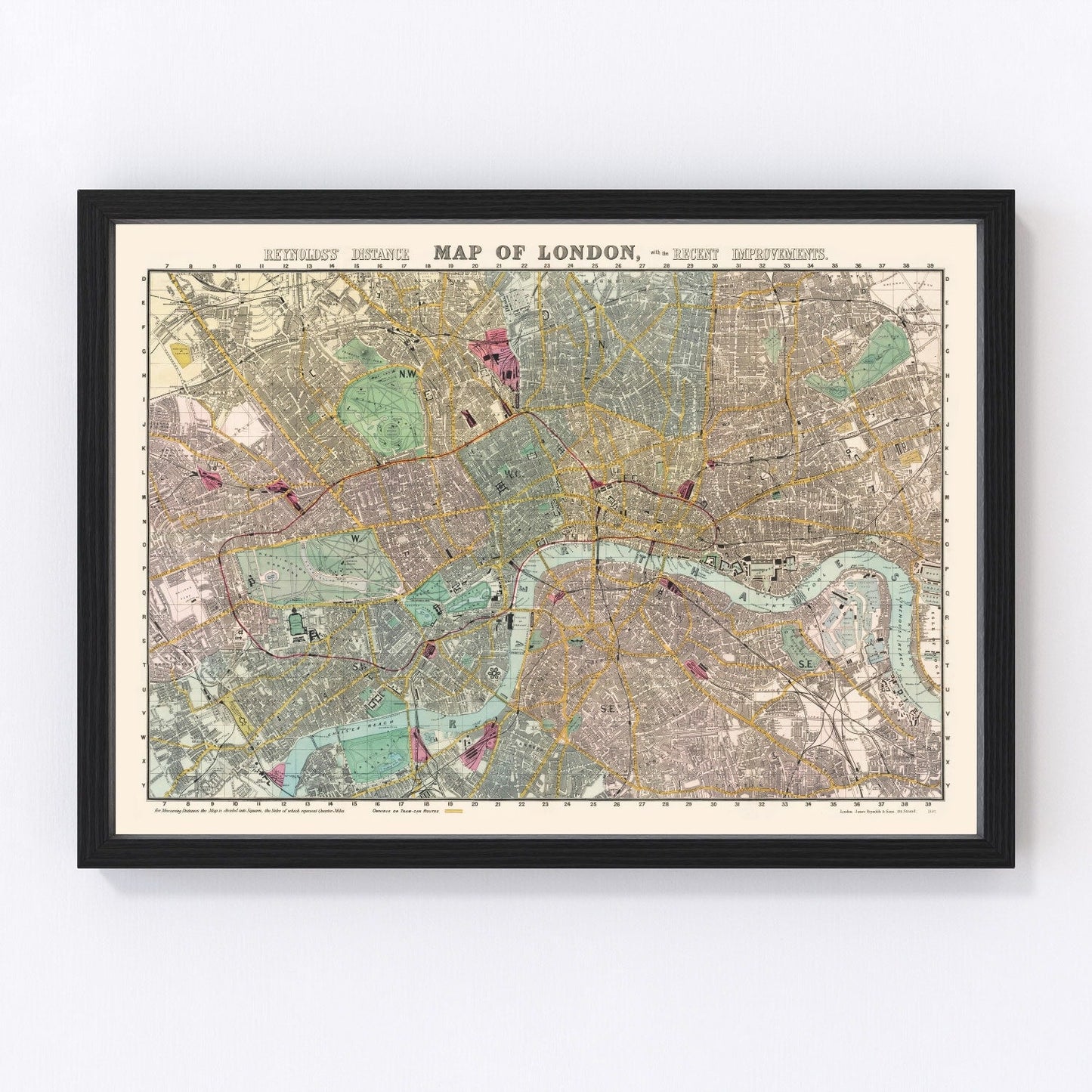 vintage map of London, England, 1887