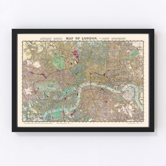 vintage map of London, England, 1887