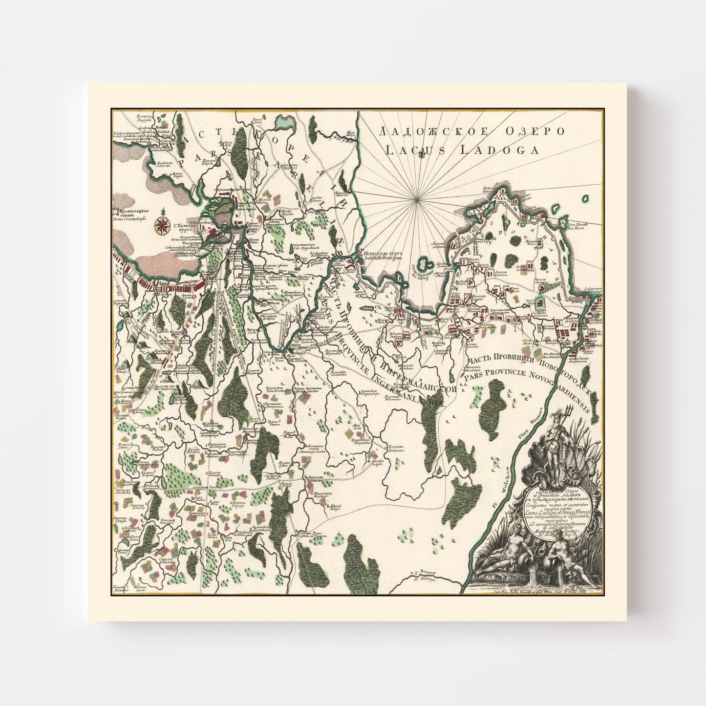 Vintage Lake Ladoga Map, 1760
