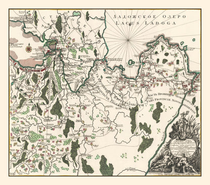 Vintage Lake Ladoga Map, 1760