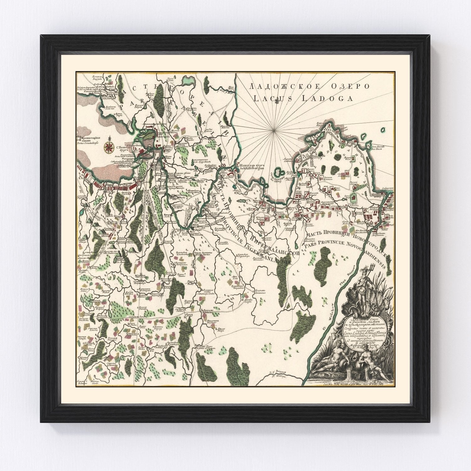 Vintage map of Lake Ladoga, Europe's largest freshwater lake, 1760