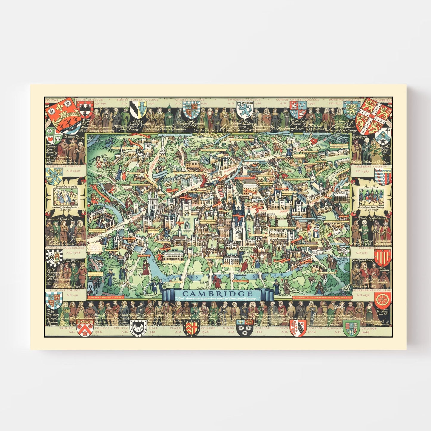 Vintage Map of Cambridge, England, 1948