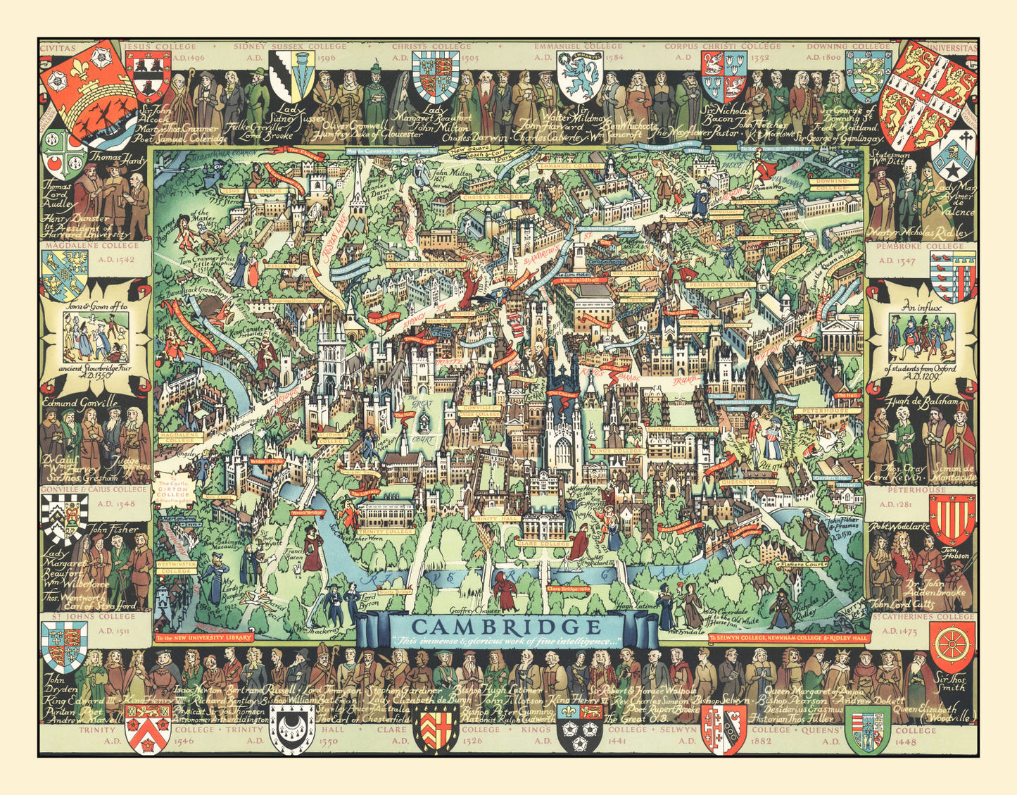Vintage Map of Cambridge, England, 1948