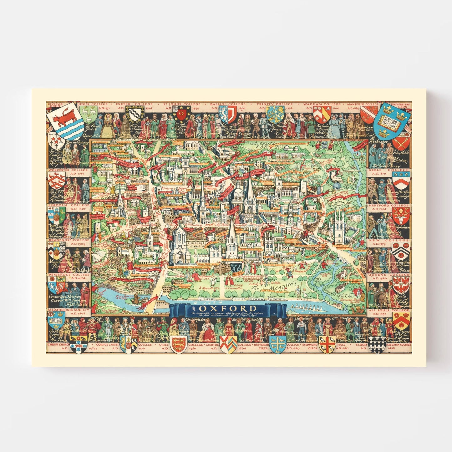 Vintage Map of Oxford, England, 1948