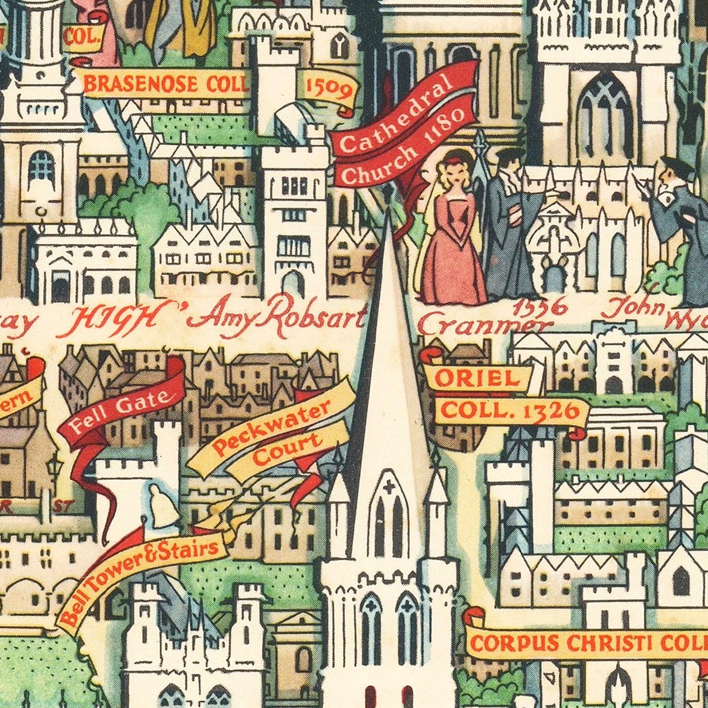 Vintage Map of Oxford, England, 1948