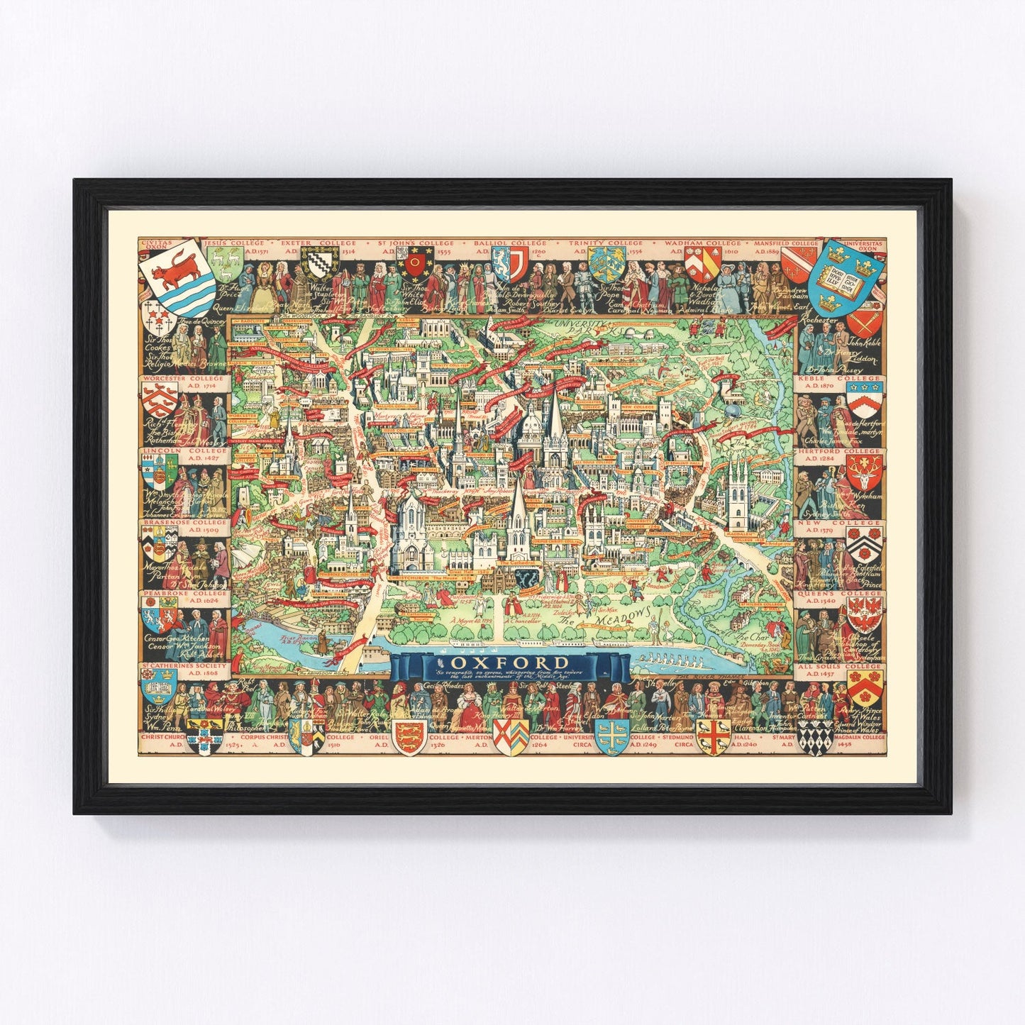 Vintage map of Oxford, England, 1948