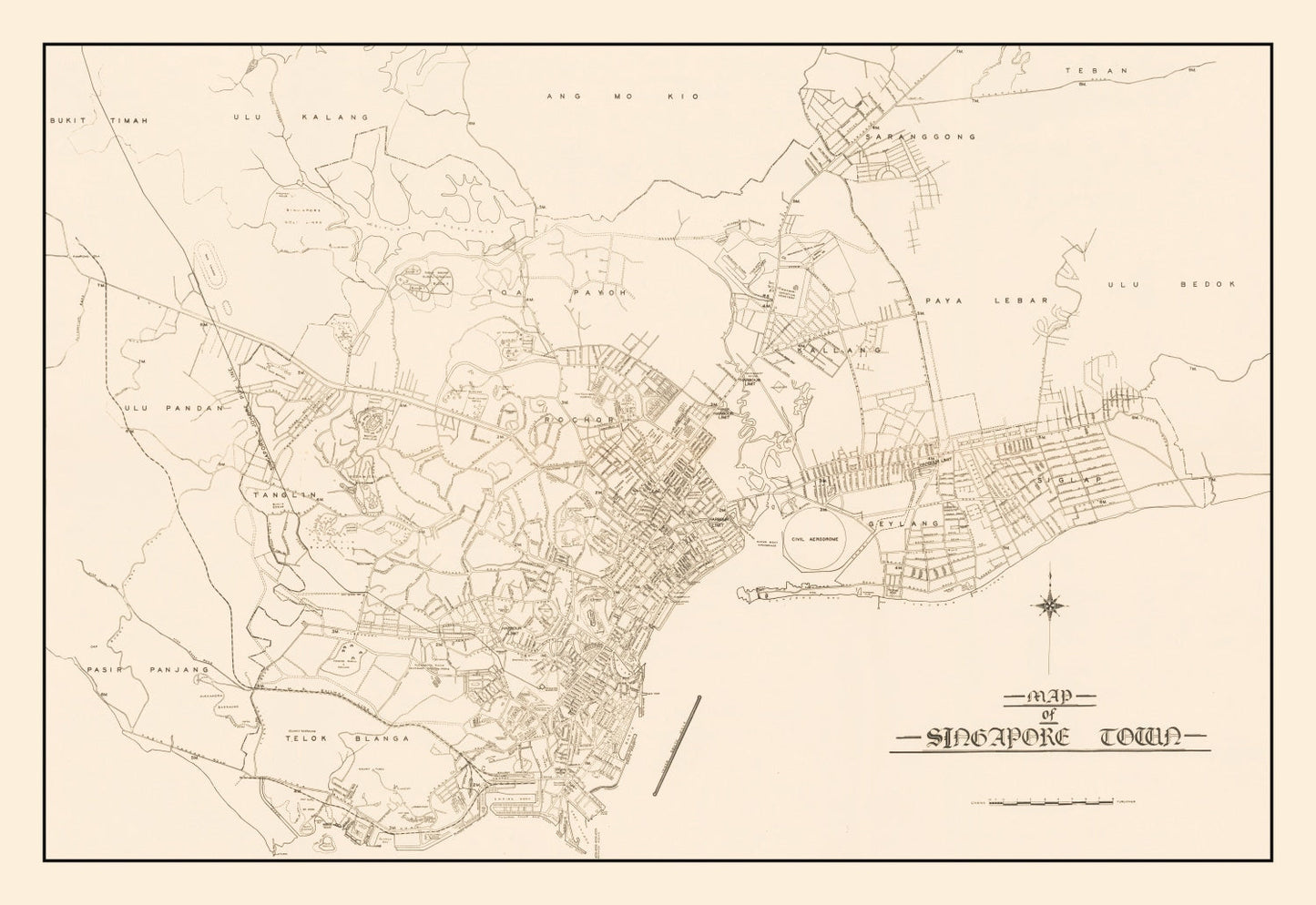 Vintage Map of Singapore City, 1930