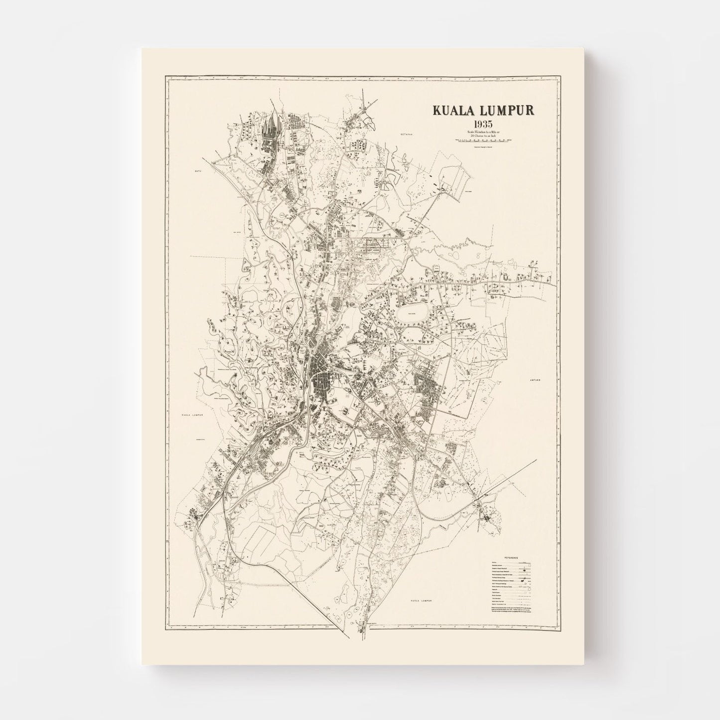 Vintage Map of Kuala Lumpur, Malaysia, 1936