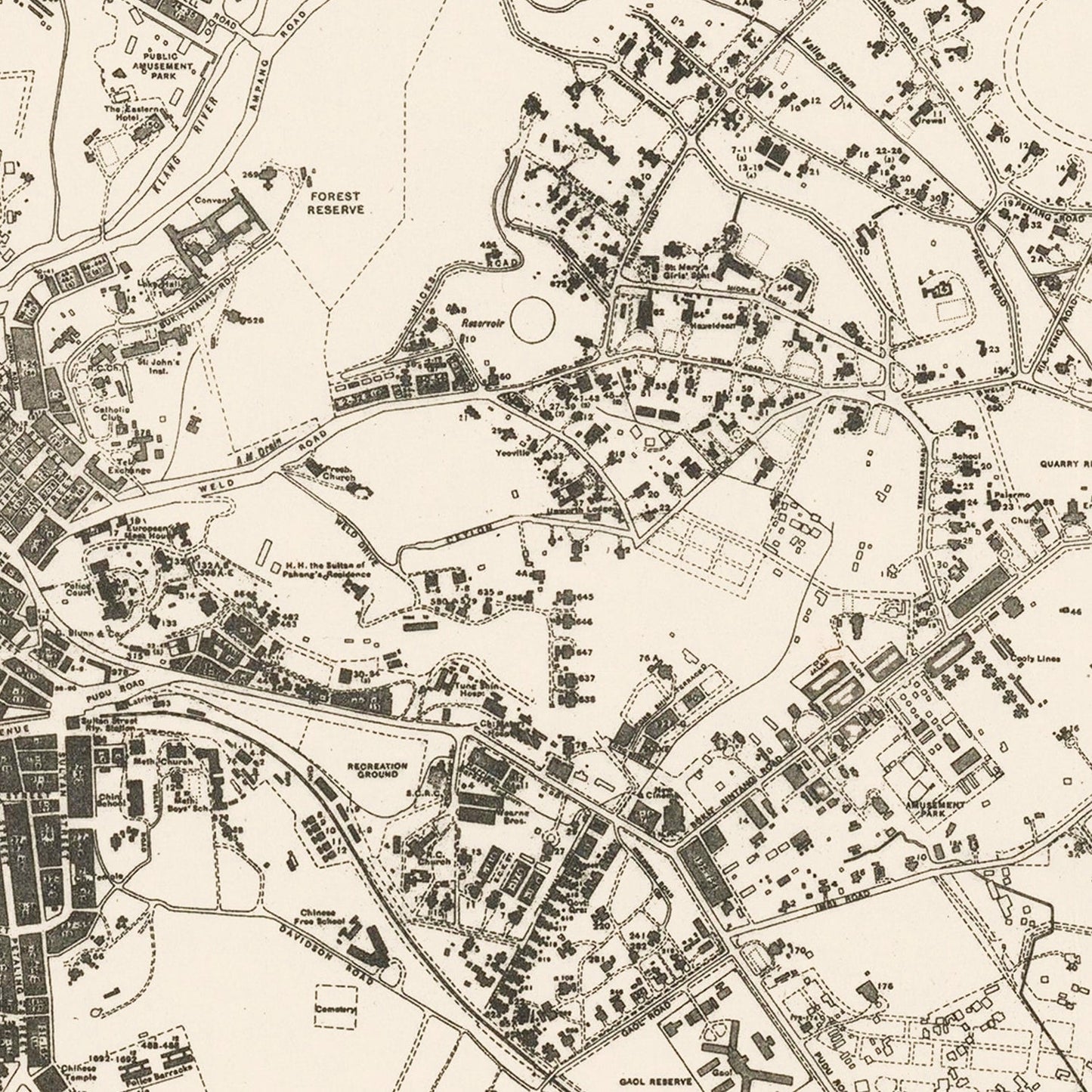 Vintage Map of Kuala Lumpur, Malaysia, 1936