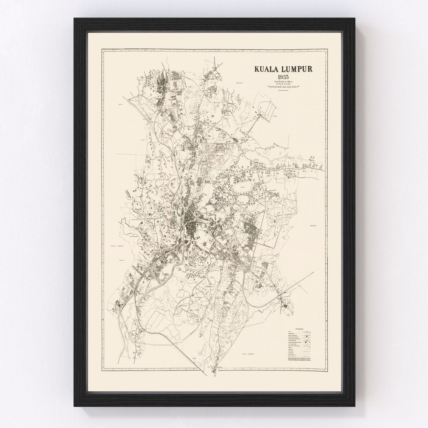 vintage map of Kuala Lumpur, Malaysia, 1936