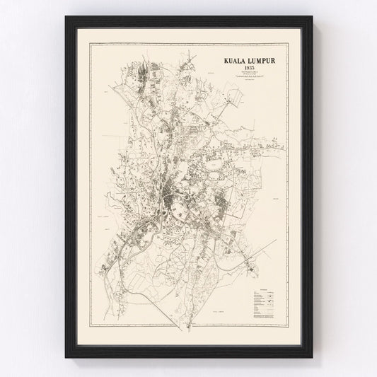 vintage map of Kuala Lumpur, Malaysia, 1936