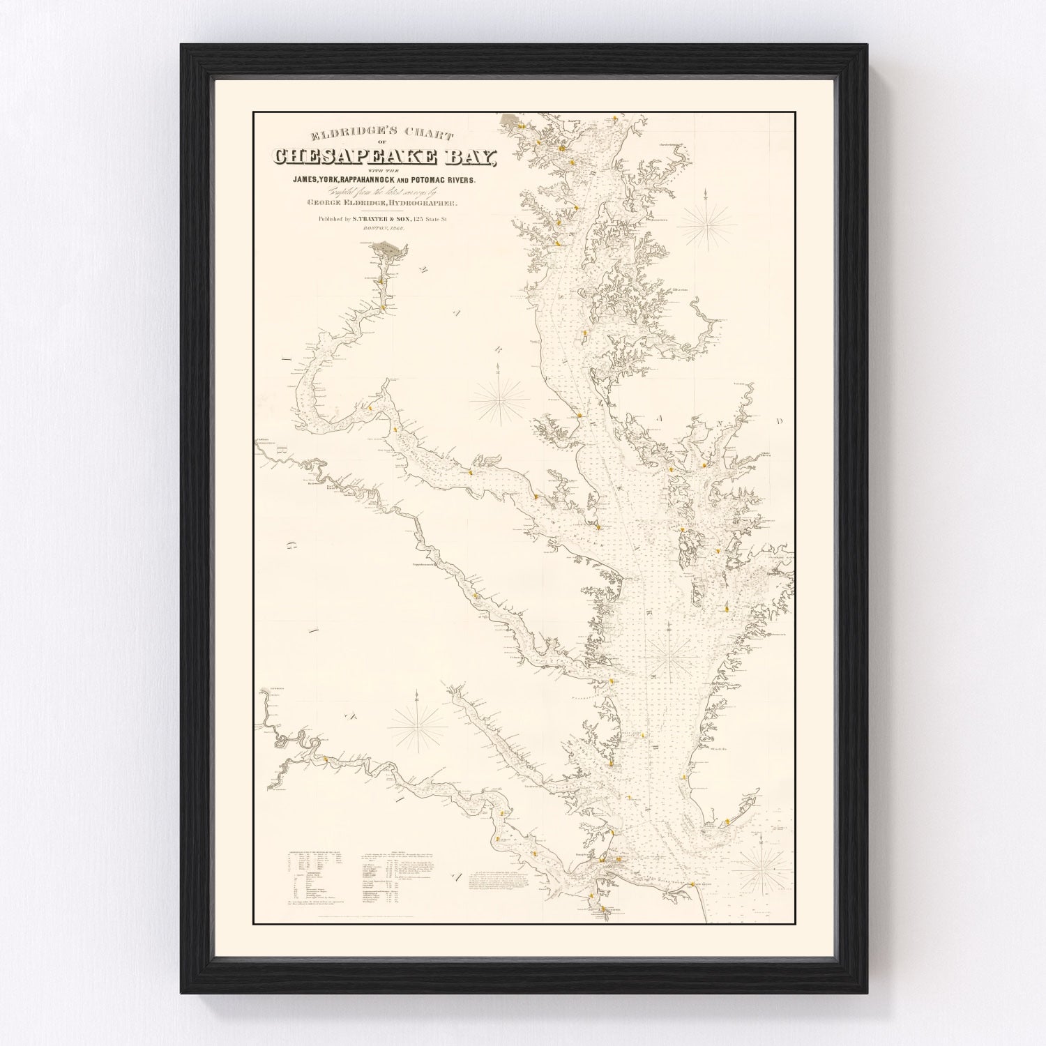 Restored vintage map of Chesapeake Bay, 1868