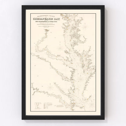 Restored vintage map of Chesapeake Bay, 1868