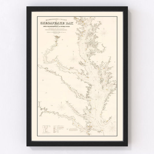 Restored vintage map of Chesapeake Bay, 1868