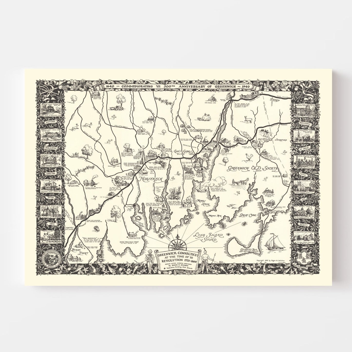 Vintage Map of Greenwich, Connecticut, 1939
